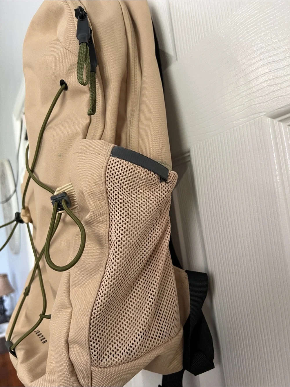 The North Face Jester Backpack in Beige with Olive Bungee